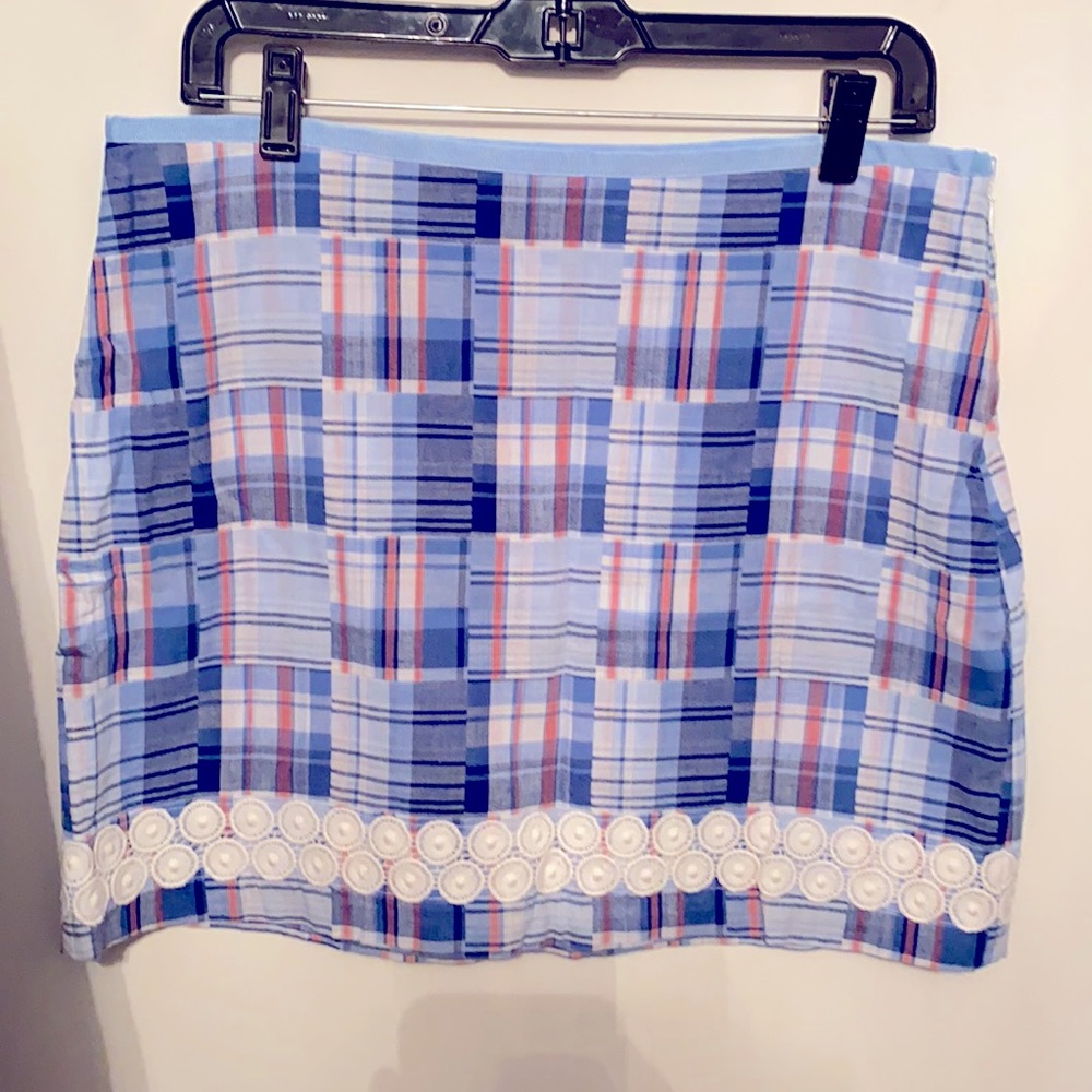 Vineyard Vines - light blue patchwork plaid skirt